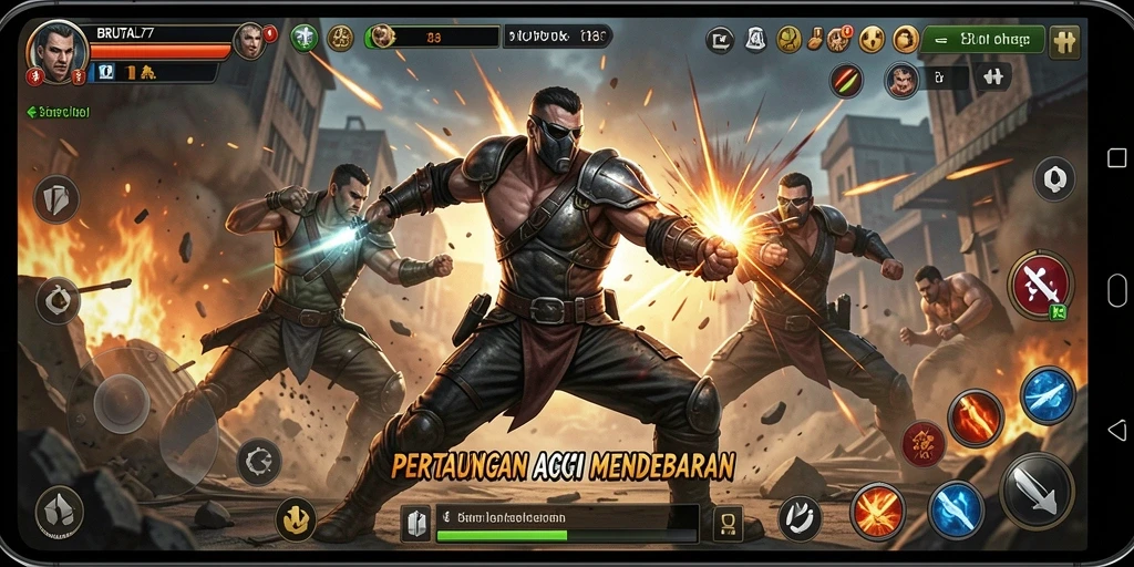 Tampilan mendebarkan dari gameplay BRUTAL77 yang penuh aksi.