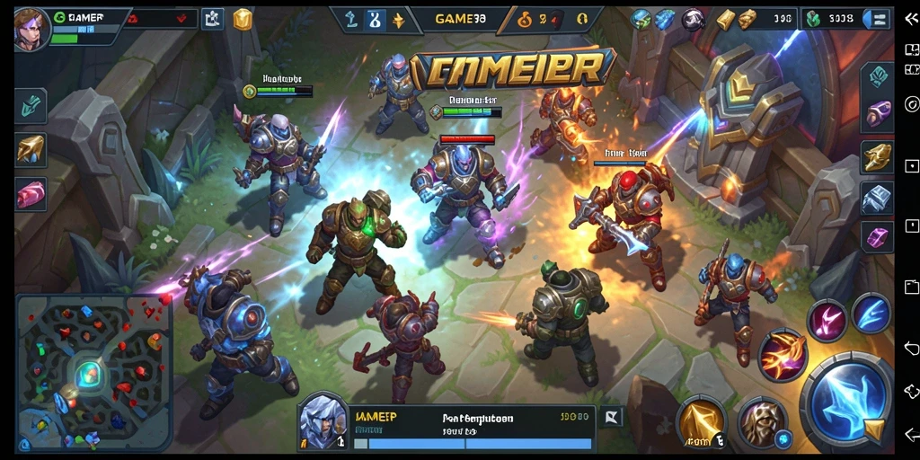 Tangkapan layar gameplay MOBA GAMERP dengan aksi seru dan karakter unik.