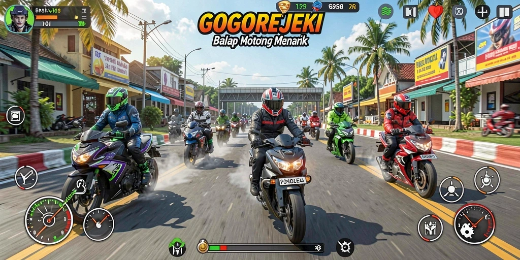 Gameplay GOGOREJEKI dengan balapan motor seru dan menegangkan.