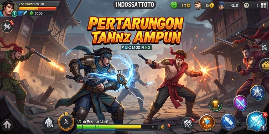 Screenshot gameplay INDOSATTOTO menampilkan pertarungan seru antar karakter.