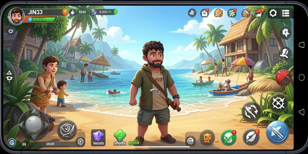 Tampilan gameplay menarik dari JIN33 dengan berbagai aktivitas dan interaksi.