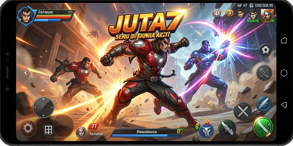 Tampilan gameplay seru dengan pertarungan yang menegangkan di JUTA7.