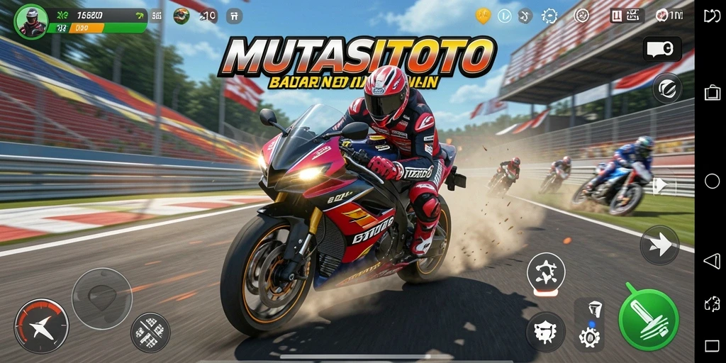 Screenshot dari gameplay MUTASITOTO menampilkan aksi balap motor yang mendebarkan.