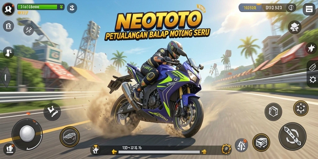 Gameplay seru NEOTOTO di lintasan balap yang mendebarkan.