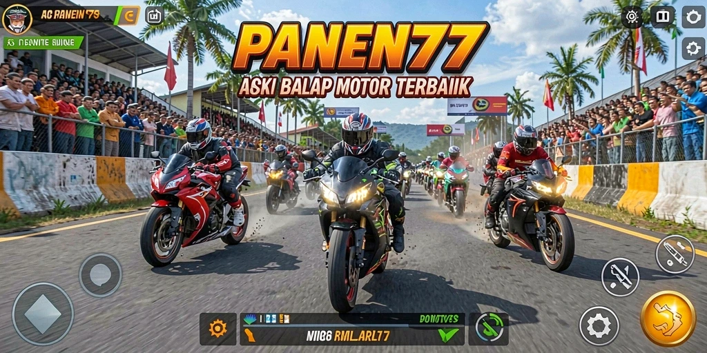 Tampilan gameplay seru dalam balapan motor cepat.