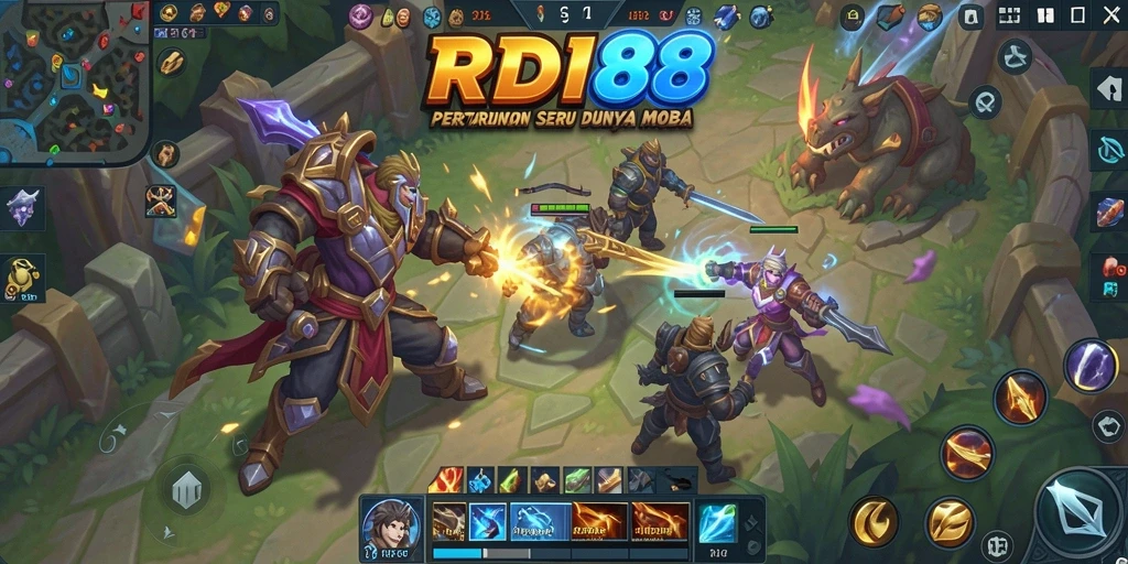 Tampilan dinamis gameplay RDI88 di arena MOBA.