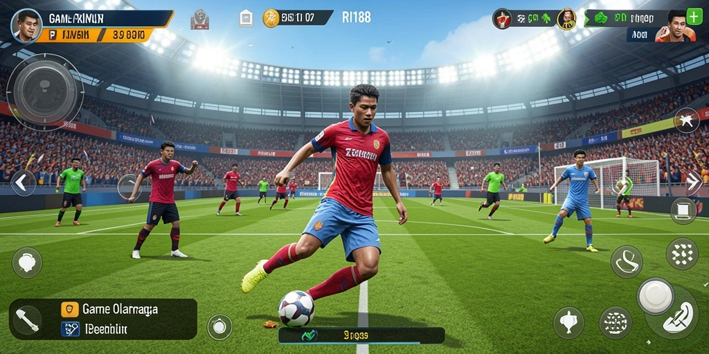 Screenshot utama RI188 menampilkan aksi seru di lapangan olahraga.