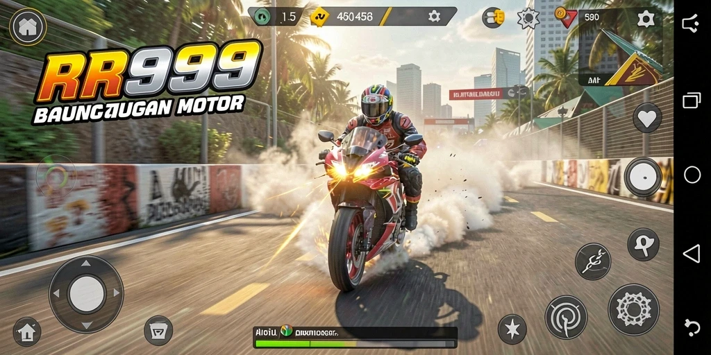 Tampilan gameplay mendebarkan dari balapan motor di RR999.