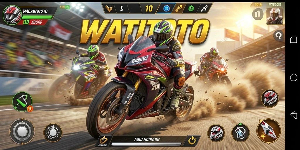 Tampilan menarik dari gameplay balapan motor WATITOTO.